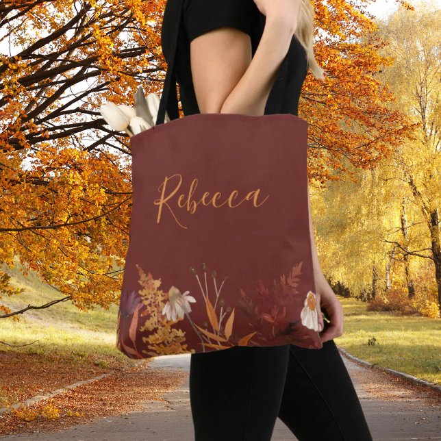 Bolso De Tela Terracotta de flores silvestres Boda de otoño (Wildflower Terracotta Autumn Wedding Bridesmaid Tote Bag)