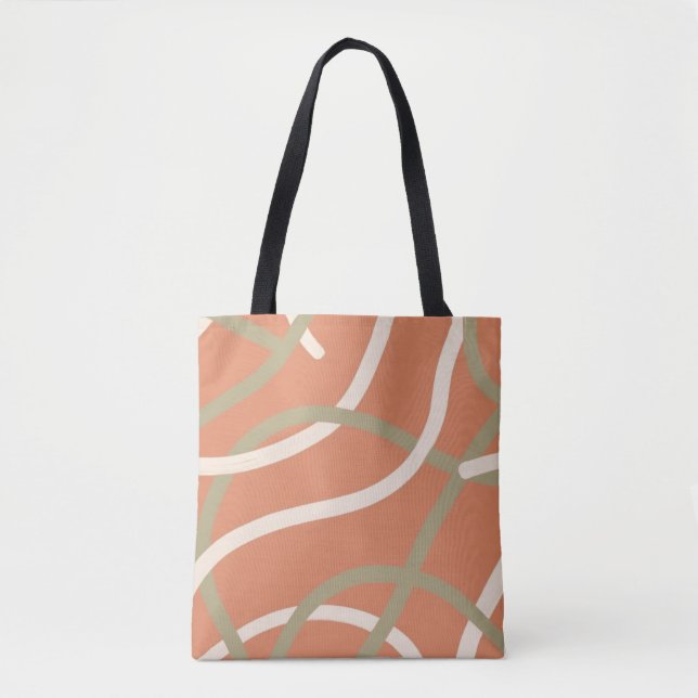 Bolso De Tela Terracotta Linework Pattern | Cream & Olive  (Anverso)