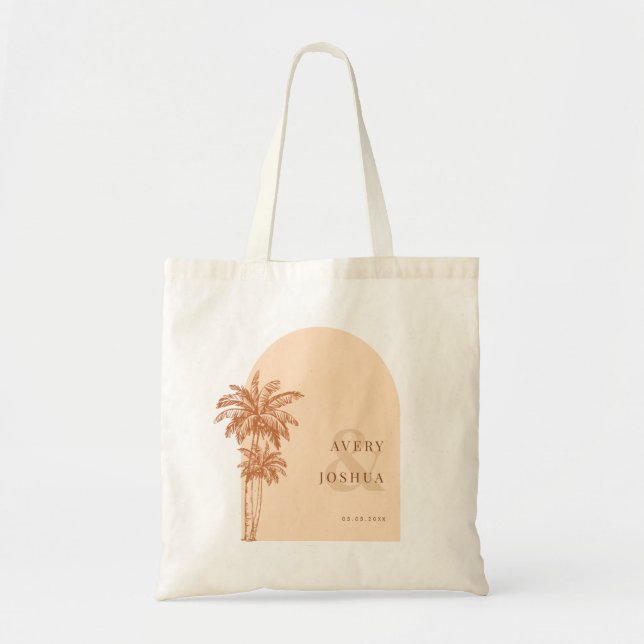 Bolso De Tela Terracotta Palm Trees Ampersand Boho Wedding Favor (Frente)