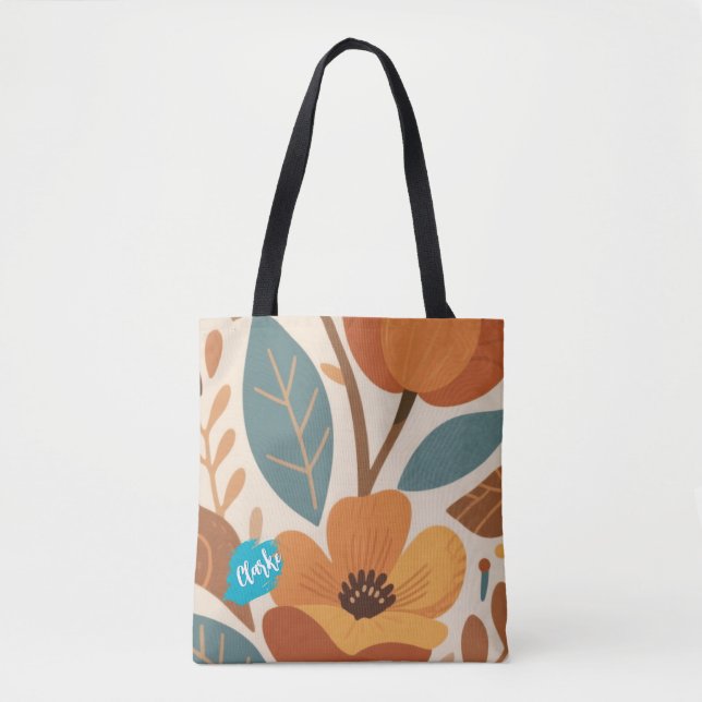 Bolso De Tela Terracotta & Teal Autumn pattern (Anverso)