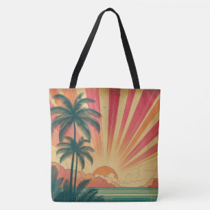 Bolso De Tela Terraza tropical retro/vintage/puesta de sol hawai