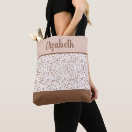 Bolso De Tela Terrazzo Marrón y Beige y Blanco Abstracto 