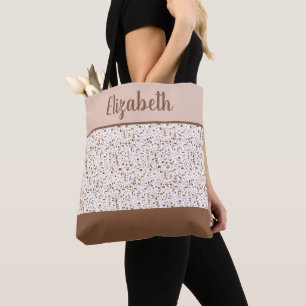 Bolso De Tela Terrazzo Marrón y Beige y Blanco Abstracto
