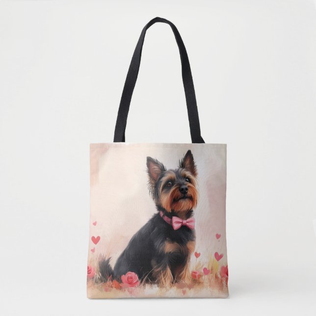 Bolso De Tela Terrier australiano con Rosas - El día de San Vale (Anverso)