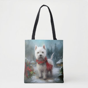 Bolso De Tela Terrier Blanco de West Highland en Navidad con nie