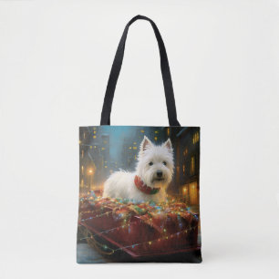 Bolso De Tela Terrier Blanco de West Highland Navidad Festiva