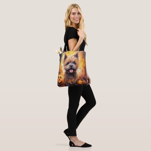 Bolso De Tela Terrier de Cairn de Halloween con calabazas aterra (Puesto)