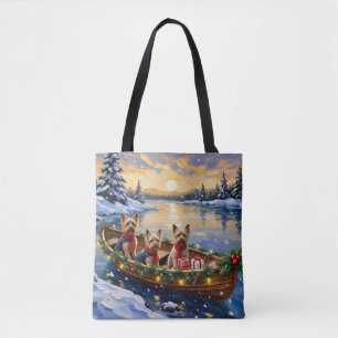 Bolso De Tela Terrier de Yorkshire Navidad Barco Fiesta
