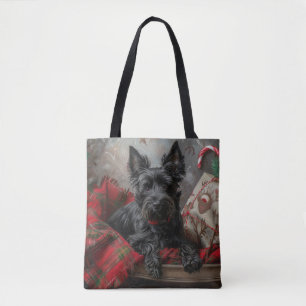Bolso De Tela Terrier Escocés Navidad Festiva