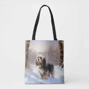 Bolso De Tela Terrier Tibetano Deja que nieve Navidad