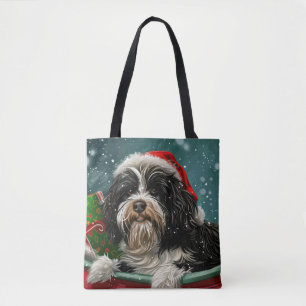 Bolso De Tela Terrier Tibetano Navidad Festiva