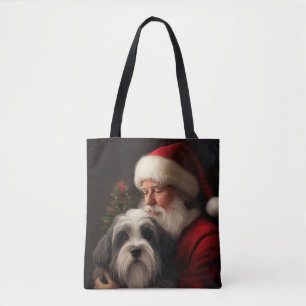 Bolso De Tela Terrier Tibetano Papá Noel Navideño Festivo