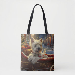 Bolso De Tela Terrier West Highland Blanco Perro Navidad Festiva