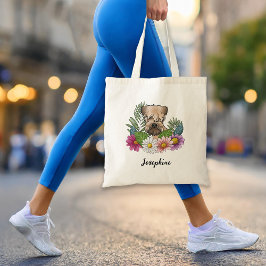 Bolso De Tela Terrier Wheaten de Pelaje Suave Con Flores y Nombr