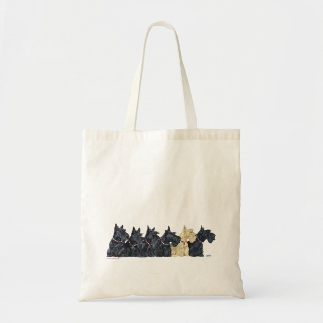 Bolso De Tela Terriers Escoceses negros y trigueños (Frente)