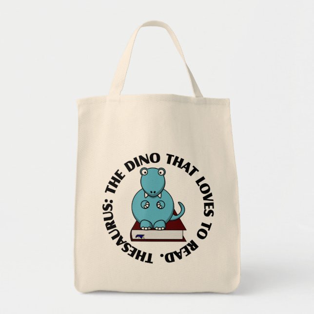 Bolso De Tela Tesauro: Un dinosaurio que ama leer los libros (Frente)