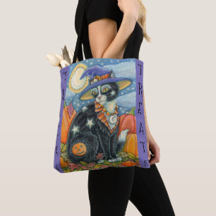 BOLSO DE TELA TESTIGO DE GATO NEGRO Y RATÓN HALLOWEB TRICK O TRA