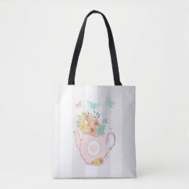 Bolso De Tela Tetera rosa con flores y mariposas
