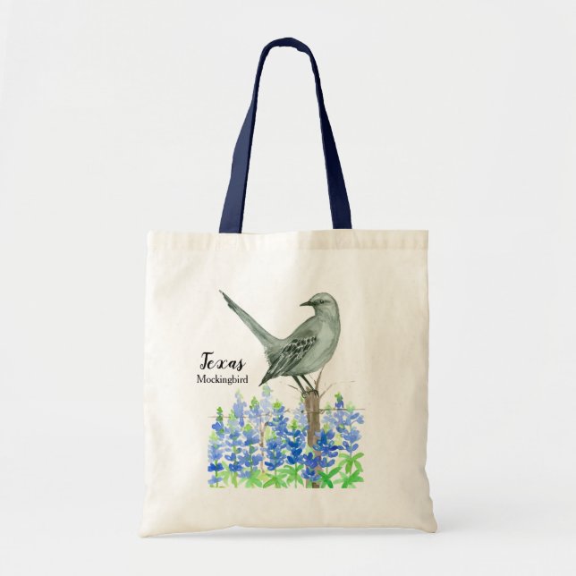 Bolso De Tela Texas Mockingbird Bluebonnets (Frente)