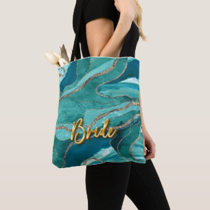 Bolso De Tela Texto 3D Dorado Novia Mármol Turquesa Suave Verde