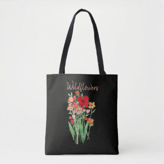 Bolso De Tela Texto de flores silvestres rojas y rosadas