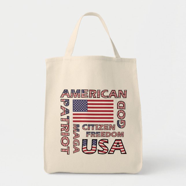 Bolso De Tela Texto de la bandera Patriota de Estados Unidos Glo (Frente)