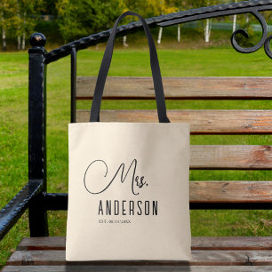 Bolso De Tela texto de sra con apellido personalizado y fecha To