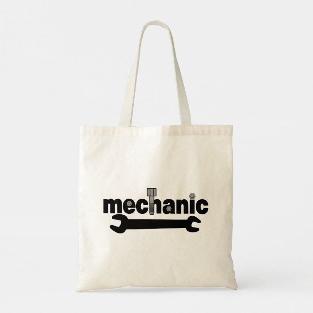Bolso De Tela Texto de tuercas y tornillos mecánicos (Reverso)