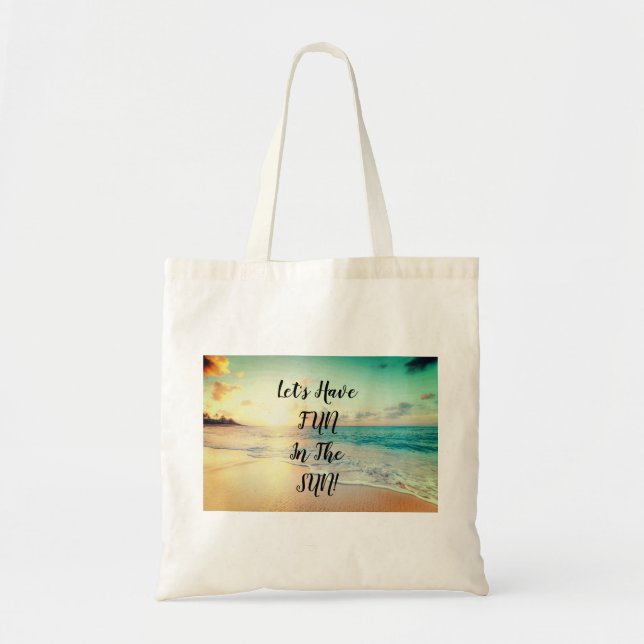 Bolso De Tela Texto de "Vamos a divertirnos" en una soleada foto (Frente)