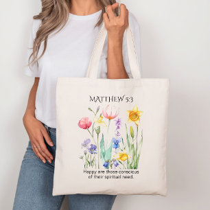 Bolso De Tela Texto del año JW 2026 con flores de acuarela