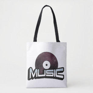 Bolso De Tela Texto musical con un disco de vinilo