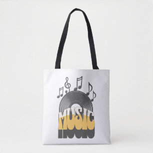 Bolso De Tela Texto musical con un disco de vinilo