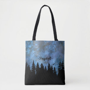 Bolso De Tela Texto personalizado bosque de pinos noche