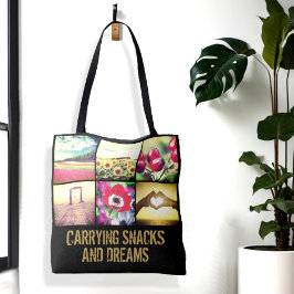 Bolso De Tela Texto personalizado de cuadrícula fotográfica de d