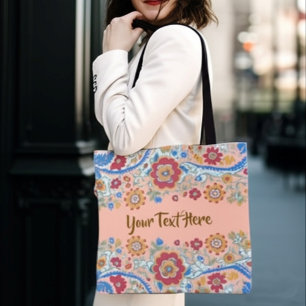Bolso De Tela Texto personalizado floral vintage boho