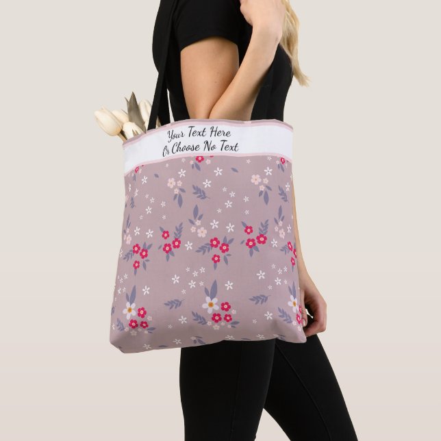 Bolso De Tela Texto personalizado/ Flores florales en rosa malva (Detalle)