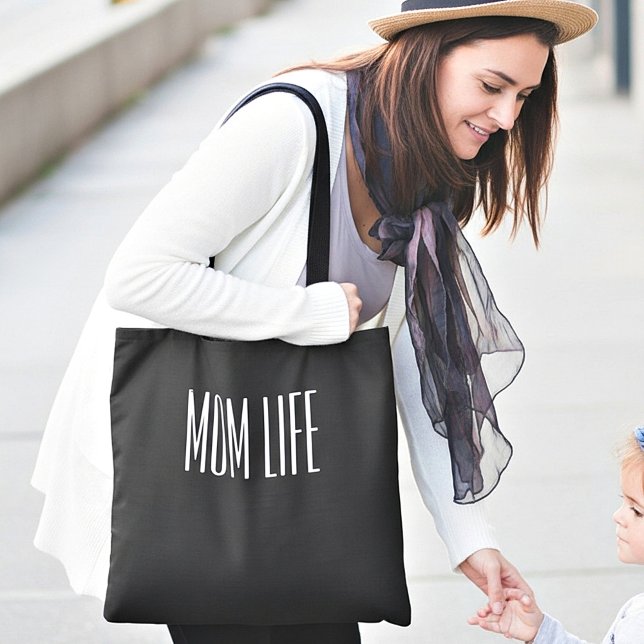 Bolso De Tela texto personalizado simple "Vida de mamá" (Subido por el creador)
