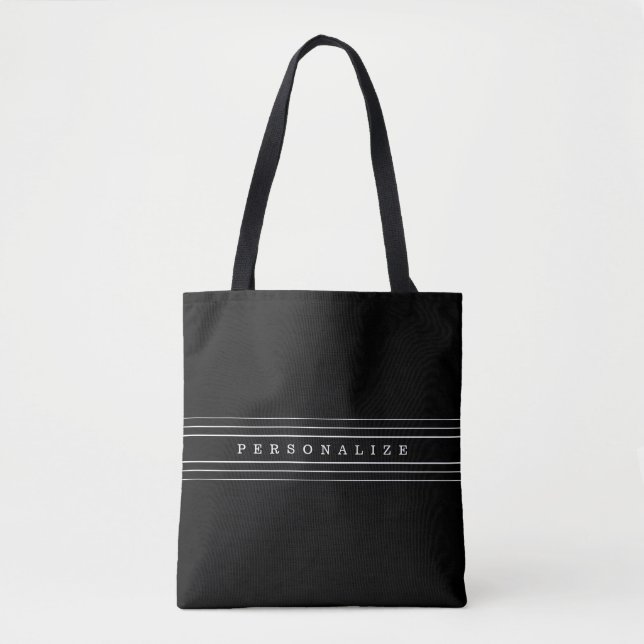 Bolso De Tela Texto Personalizado y franjas modernas | Blanco y  (Anverso)