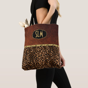 Bolso De Tela Textura Brown del monograma y modelo del leopardo