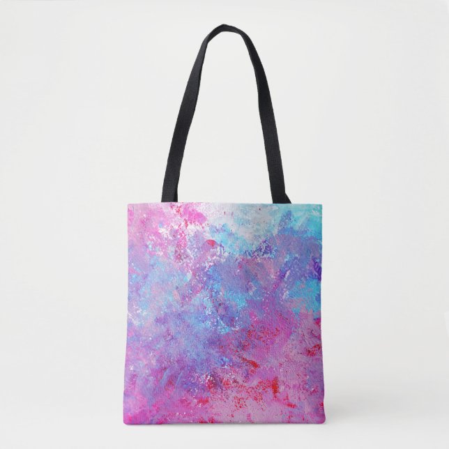 Bolso De Tela Textura creativa rosa-azul, manchas de pintura. (Anverso)