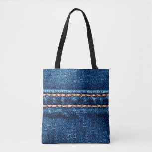 Bolso De Tela Textura de denim azul con cierre de línea de costu