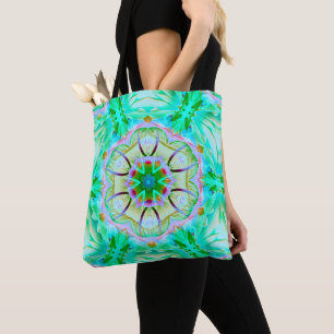 Bolso De Tela Textura de grano verde claro, caleidoscopio florid
