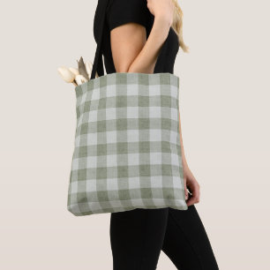 Bolso De Tela Textura de lino a cuadros Búfalo en gingham verde