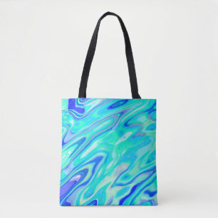 Bolso De Tela Textura de mármol azul Aqua Resumen Patrón líquido