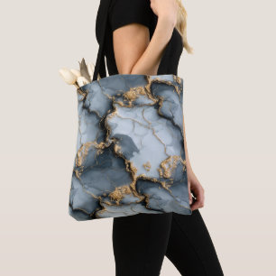 Bolso De Tela Textura de mármol azul oscuro con venas de oro líq