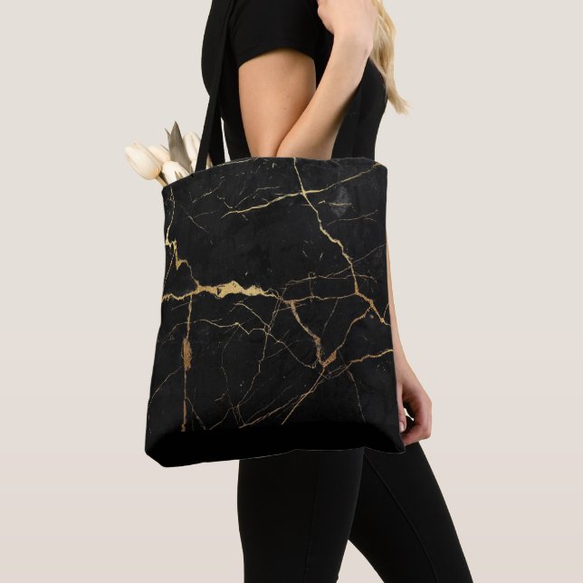Bolso De Tela Textura de mármol negro y dorado (Detalle)
