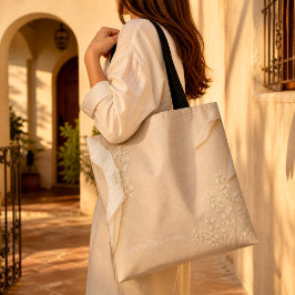 Bolso De Tela Textura de papel floral suave neutral con marfil