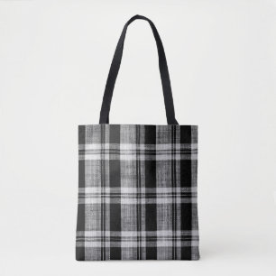 Bolso De Tela Textura de tela de plástico blanco y negro a cuadr