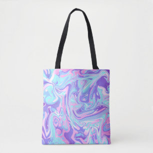 Bolso De Tela Textura líquida de Mármol Azul y Morado Pastel