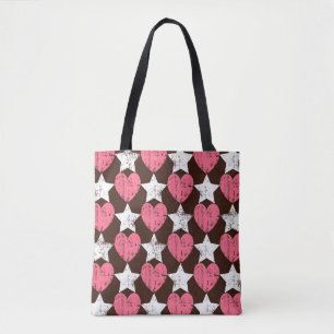 Bolso De Tela Textura Retro Threadbare Hearts Stars
